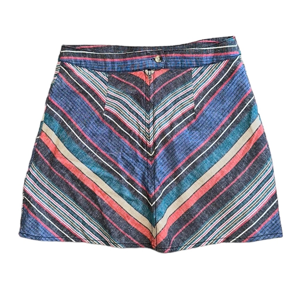 Free People Yours Truly Vintage Red Chevron Stripe Western Linen Mini Skirt 0 XS - Picture 3 of 14